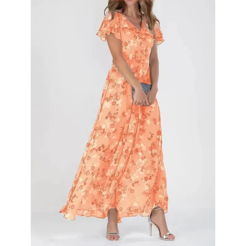 Stylish maxi dress for women with floral pattern and V-neck
