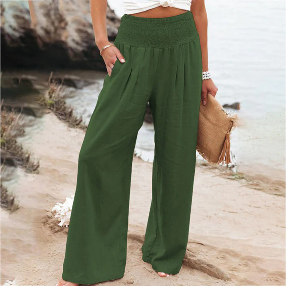 Women's wide-leg trousers with elastic waistband and lightweight fabric