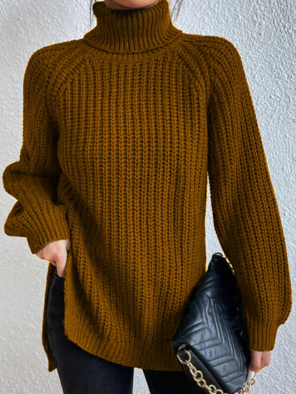 Knitted turtleneck sweater with textured pattern