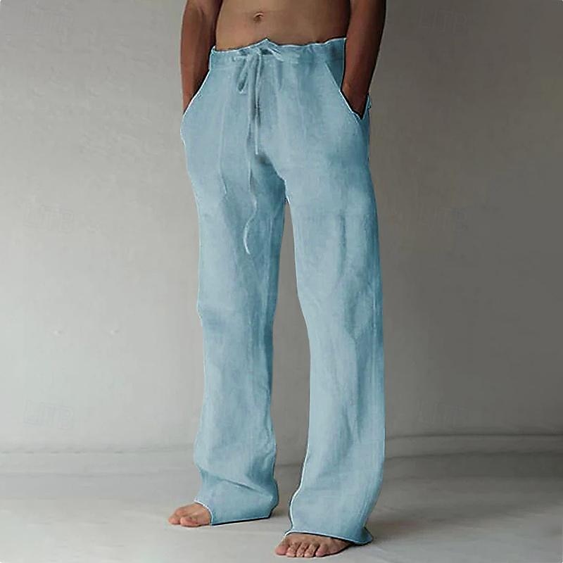 Men's trousers with elastic waistband, drawstring and straight cut made of structured fabric