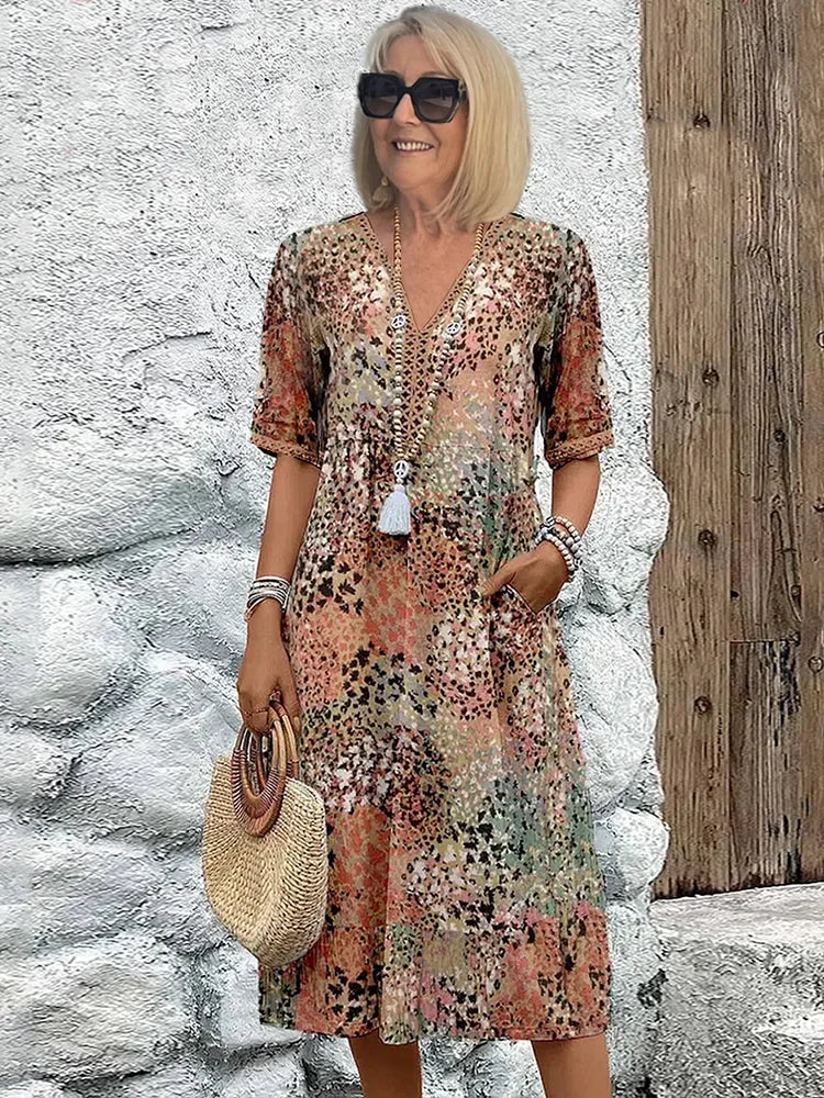 Chic V-neck midi dress for women