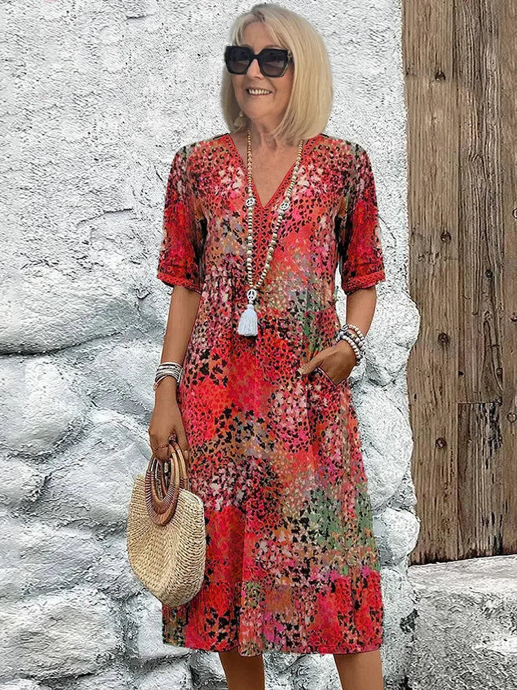 Chic V-neck midi dress for women