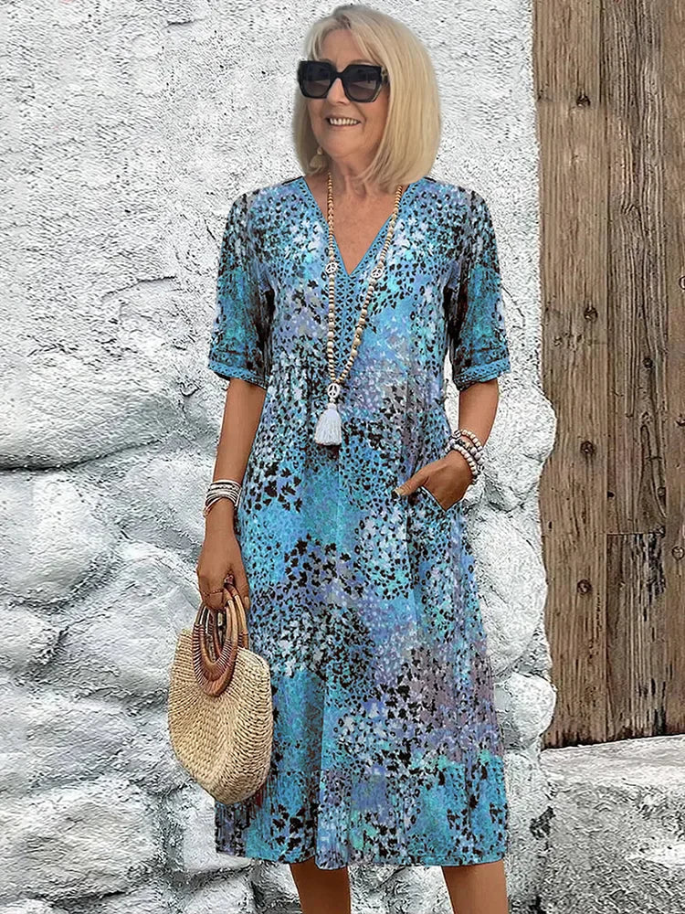 Chic V-neck midi dress for women