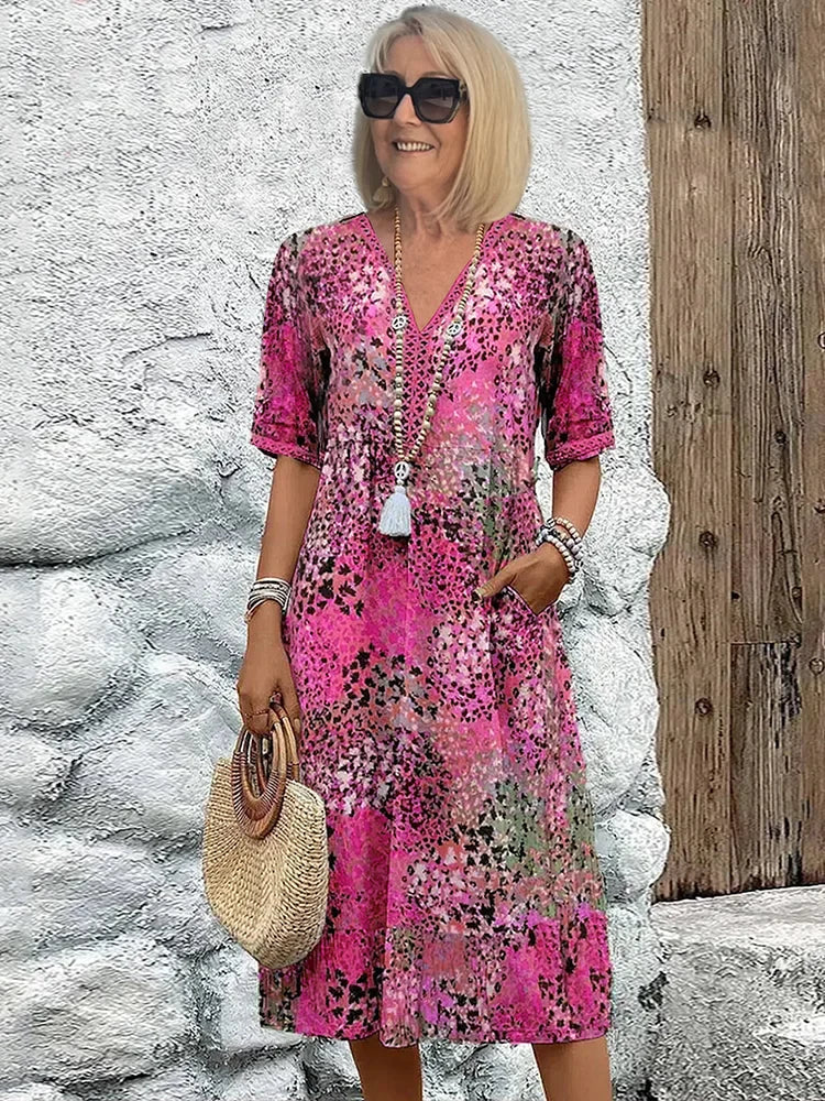 Chic V-neck midi dress for women