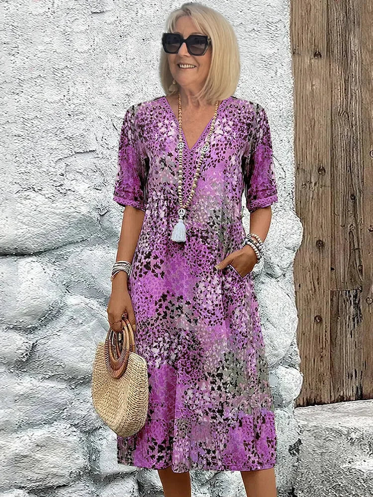 Chic V-neck midi dress for women