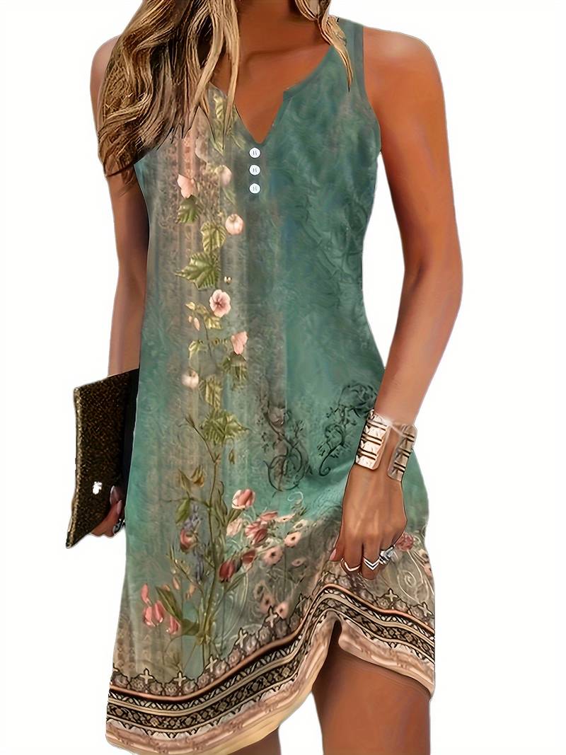 Women's sleeveless V-neck patterned dress