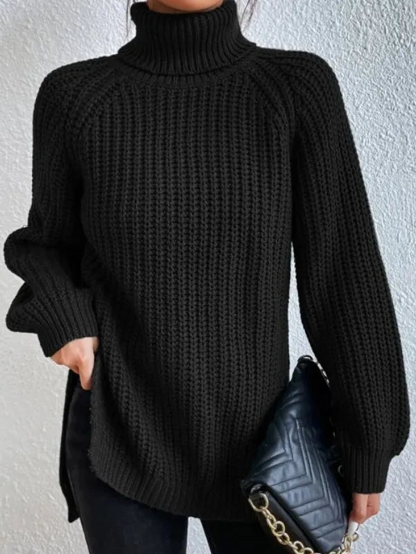 Knitted turtleneck sweater with textured pattern