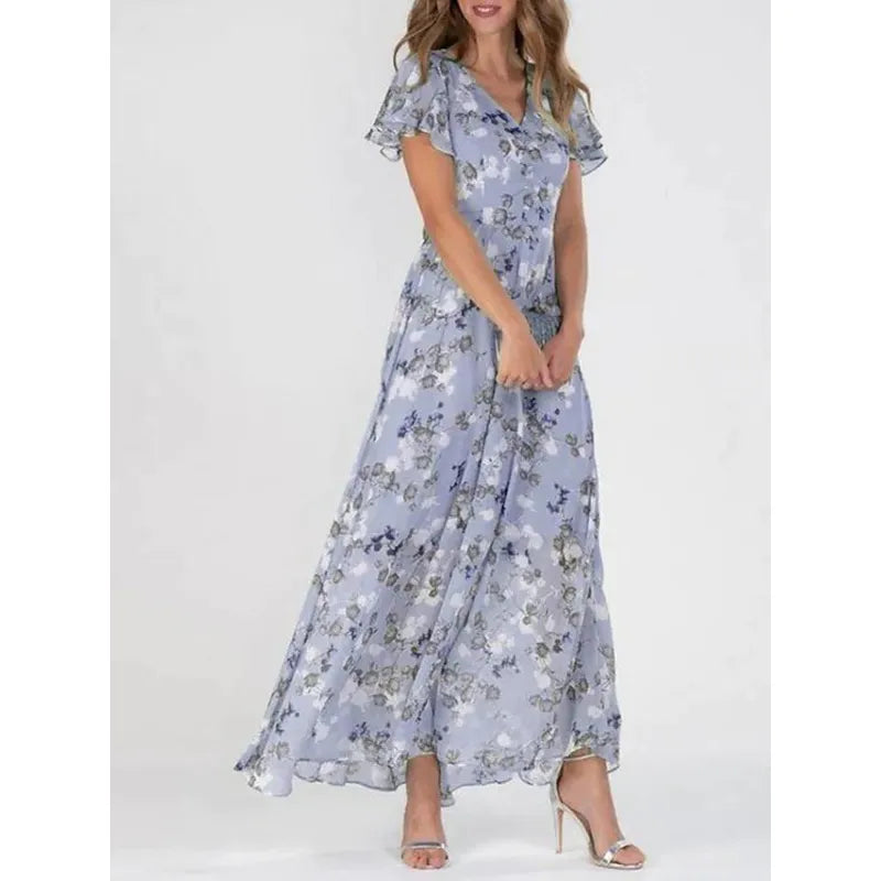 Stylish maxi dress for women with floral pattern and V-neck