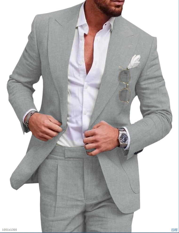 Men's suit with jacket and trousers made of finely structured fabric