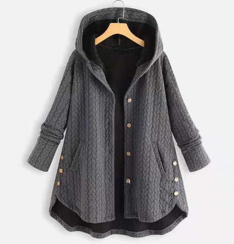 Hooded knit cardigan with button closure