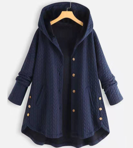 Hooded knit cardigan with button closure