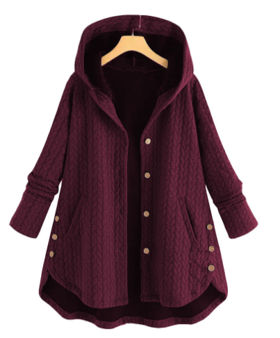 Hooded knit cardigan with button closure