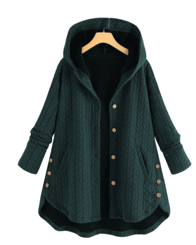 Hooded knit cardigan with button closure
