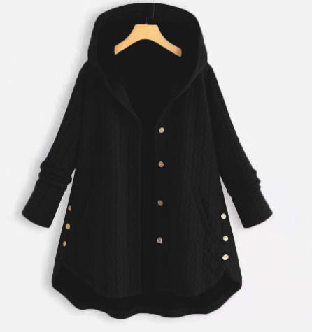 Hooded knit cardigan with button closure