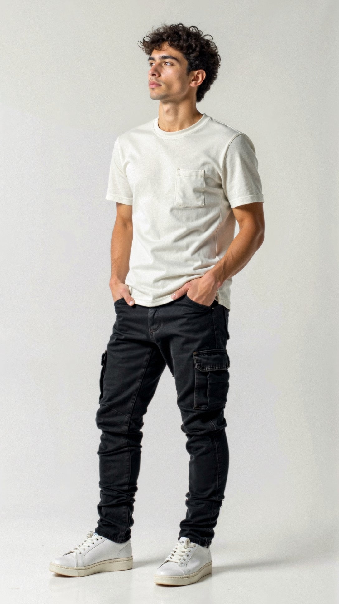 Men's cargo pants with a tapered cut and multiple leg pockets