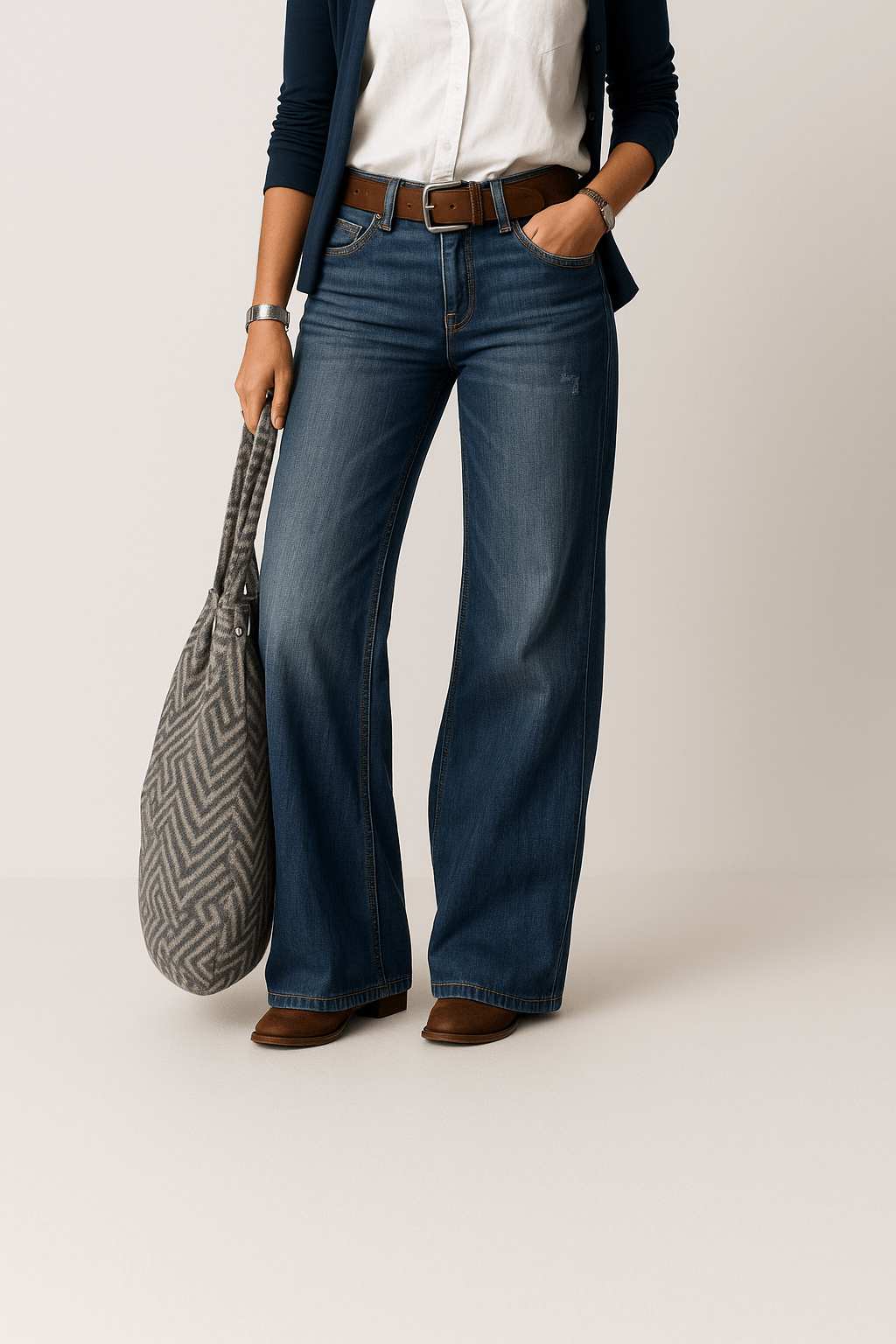 Women's wide-leg jeans with classic pocket arrangement