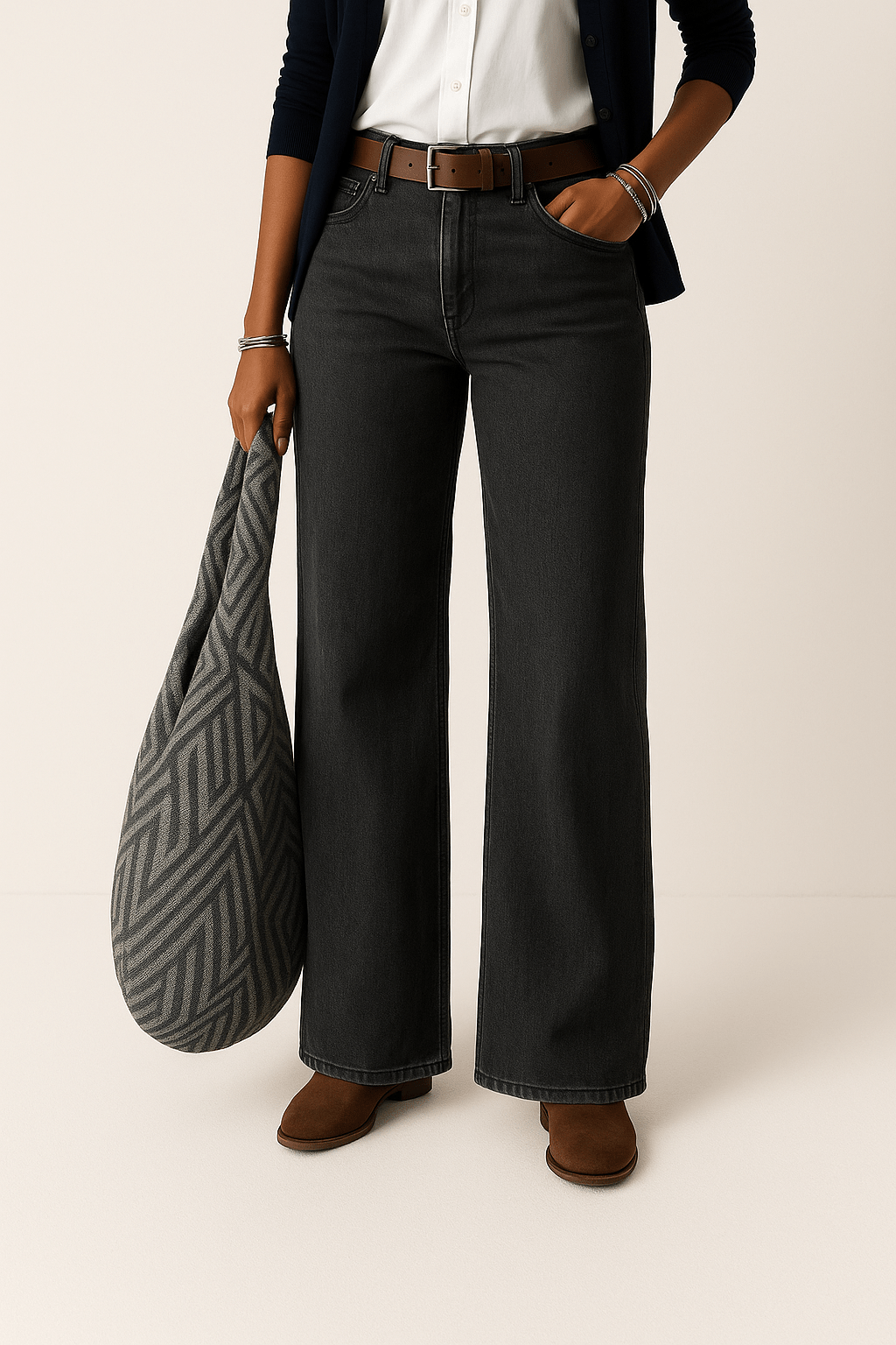 Women's wide-leg jeans with classic pocket arrangement