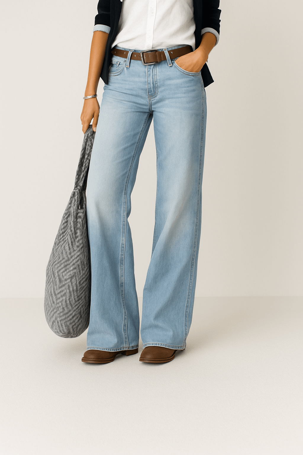 Women's wide-leg jeans with classic pocket arrangement