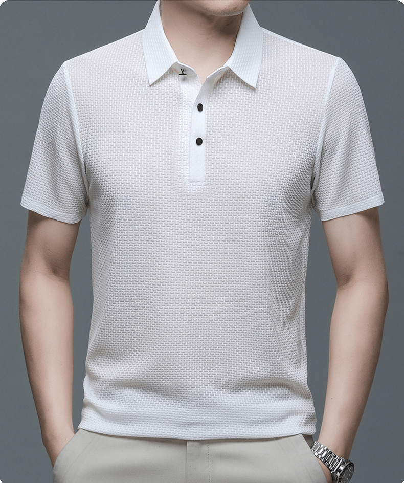 Men's polo shirt with a textured surface and a classic collar