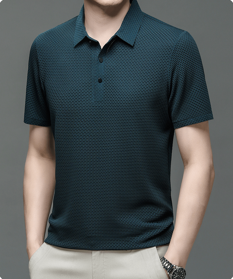 Men's polo shirt with a textured surface and a classic collar