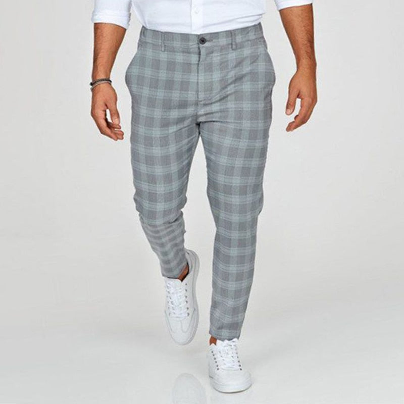 Checked men's trousers with a tapered cut