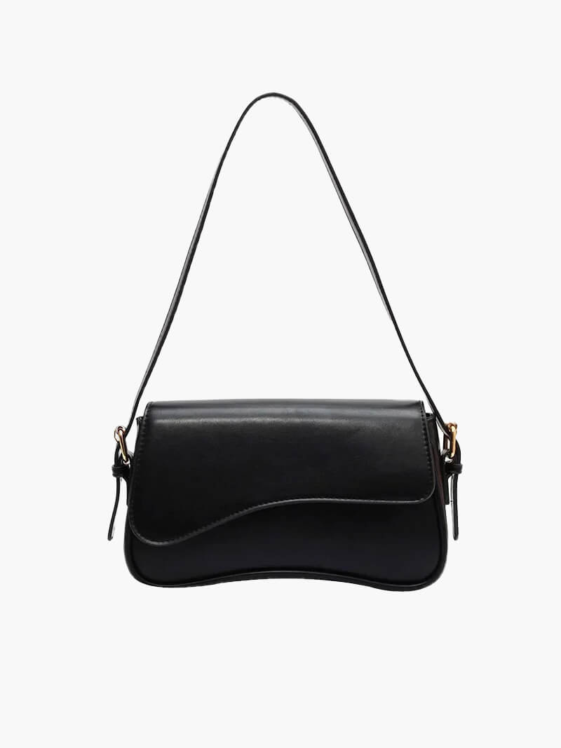 Compact shoulder bag with curved front detail and snap closure