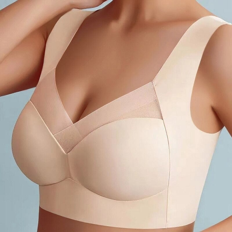 Women's non-wired bra with wide straps and transparent inserts
