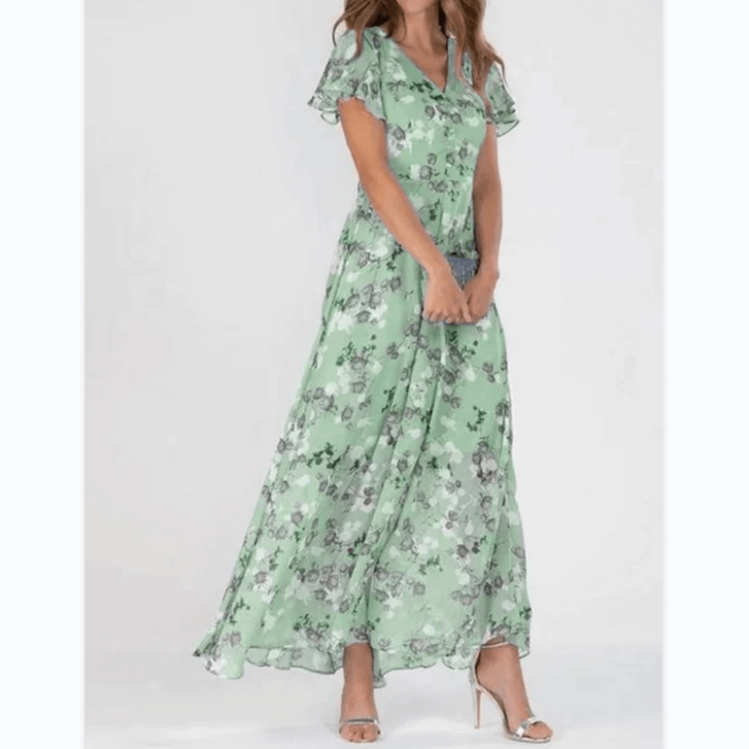 Stylish maxi dress for women with floral pattern and V-neck